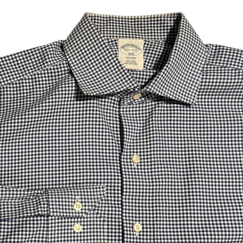 Brooks Brothers Gingham Blue Button Down  Shirt Sz 16.5 4/5 Non-Iron Regent